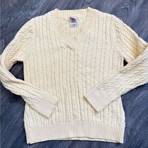 VTG pale yellow faded glory cotton v neck cable knit sweater